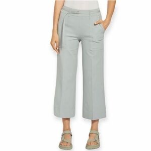 Lysse’ Size Large Florist Wide Leg Crop In Morning Dew Light Green Stretch Pants